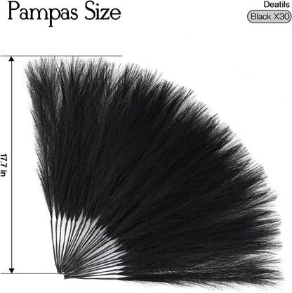 UREYMX Faux Pampas Grass Decor 17.7 Inch 6pcs, Artificial Pampas Grass Fluffy Home Decor, Short Vase Room Decor pompous Grass Flower Arrangement for Boho Home Wedding Decoration (Black)