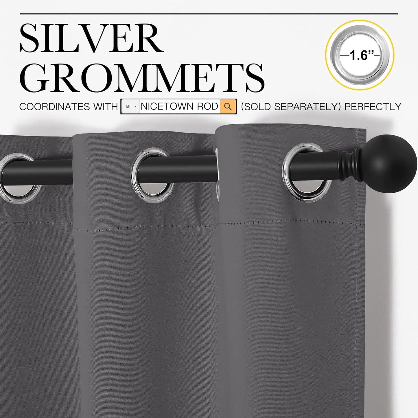 NICETOWN Halloween Pitch Black Solid Thermal Insulated Grommet Blackout Curtains/Drapes for Bedroom Window (2 Panels, 42 inches Wide by 63 inches Long, Black) - Colors E