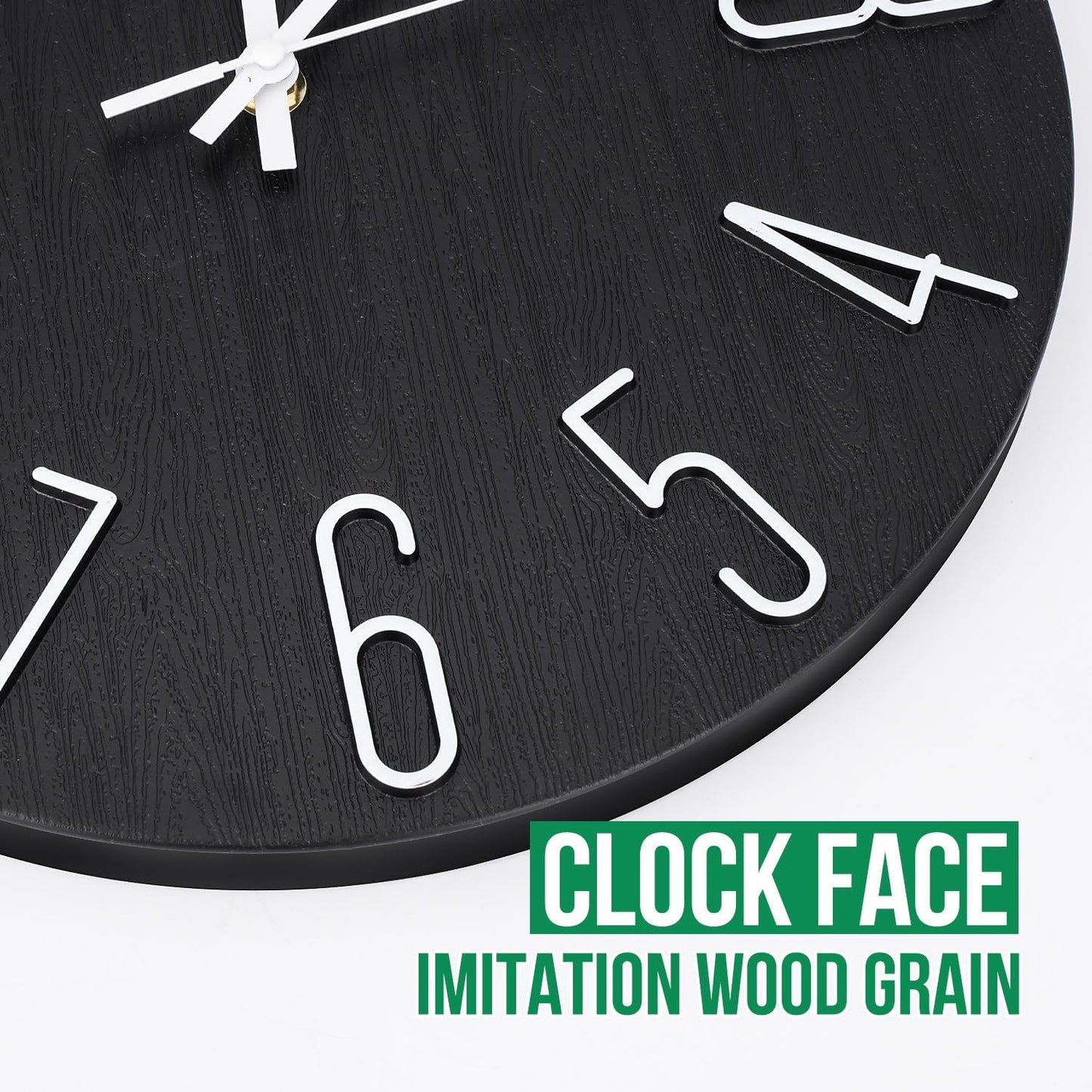 Wall Clock 12 Inch Silent Non-Ticking Imitation Wood Indoor Clock Round White Decor Clock Modern 3D Figures Quartz Wall Clocks for Home, Hotel, Office, School, Bedroom, Living Room, Kitchen