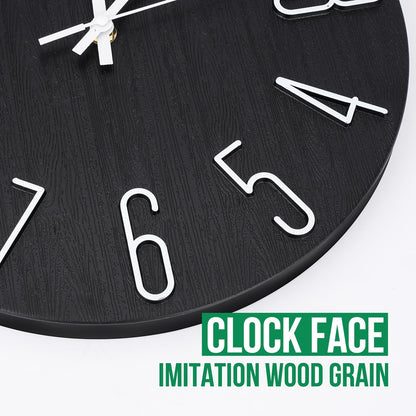 Wall Clock 12 Inch Silent Non-Ticking Imitation Wood Indoor Clock Round White Decor Clock Modern 3D Figures Quartz Wall Clocks for Home, Hotel, Office, School, Bedroom, Living Room, Kitchen