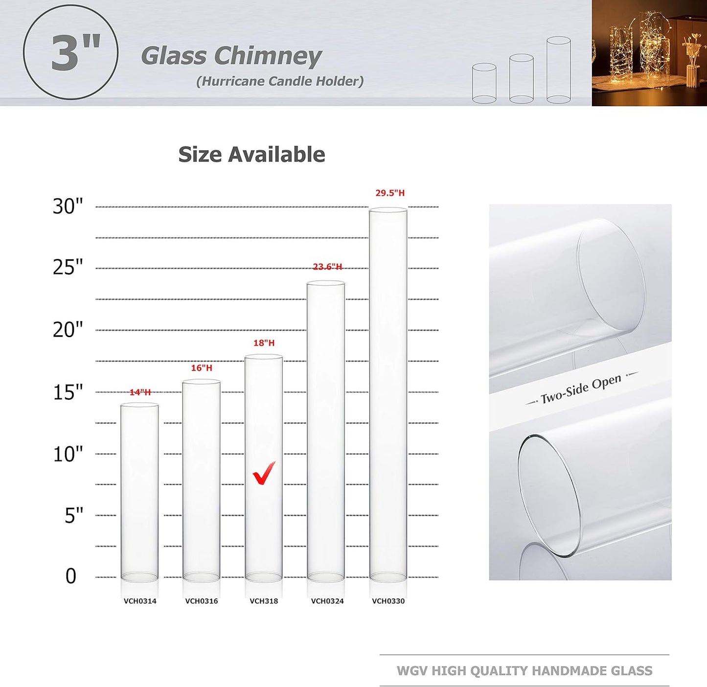 WGVI Hurricane Candle Holder Sleeve, Wide 4", Height 8", Clear Glass Cylinder Candleholder, Chimney Tube, Open Ended Candle Shade, 1 Piece - Colors A