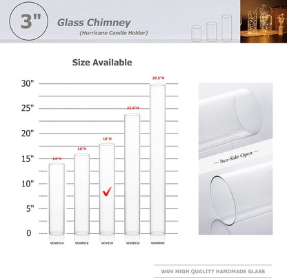 WGVI Hurricane Candle Holder Sleeve, Wide 4", Height 8", Clear Glass Cylinder Candleholder, Chimney Tube, Open Ended Candle Shade, 1 Piece - Colors A