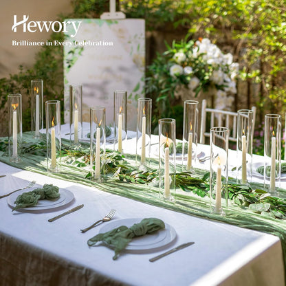 Hewory Hurricane Glass Candlestick Holders: 24PCS Clear Taper Candle Holders for Candlesticks with Windproof Design Ideal for Event Organizers for Table Centerpieces Weddings Christmas Home Decor