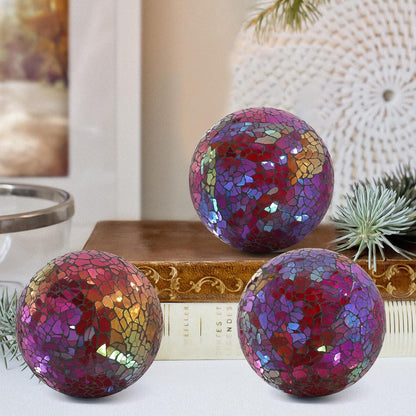 3Pcs Mosaic Glass Orbs Decorative Balls Set 8.5cm/3.35inch Blue Sphere Wedding Party Home Decor Table Centerpiece