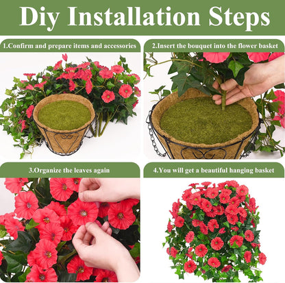 Waipfaru Artificial Hanging Baskets with Flowers, Fake Hanging Plants Outdoors, Urn Fillers for Outside Summer Decor (Fuchsia)