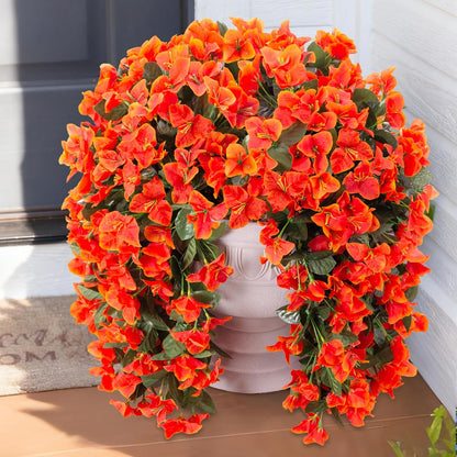 Faux Bougainvillea Artificial Flowers Plants for Outdoor Outside Decoration, 2 PCS Red Fake Flowers UV Resistant Look Real Silk Long Trailing Vines for Front Door Porch Planter Urn Patio Garden Yard