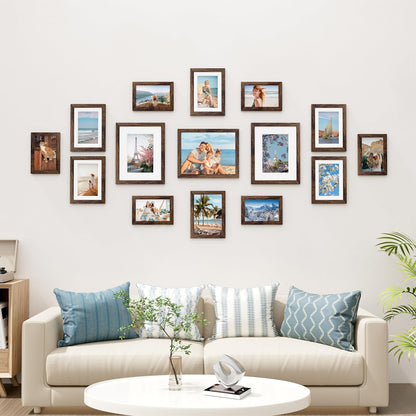 Vittanly 15 Pack Picture Frames Collage Wall Decor for Mounting or Tabletop Display, Gallery Frame Set for Family, Multi Sizes Including 3pcs 8x10, 6pcs 5x7, 6pcs 4x6, Black