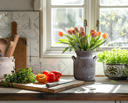Quoowiit Ceramic Rustic Farmhouse Vase, Distressed Decorative Flower Vases for Home Decor, Ideal Shelf Decor, Green Boho Vase for Living Room Bedroom Kitchen Office Centerpiece Table Decorations