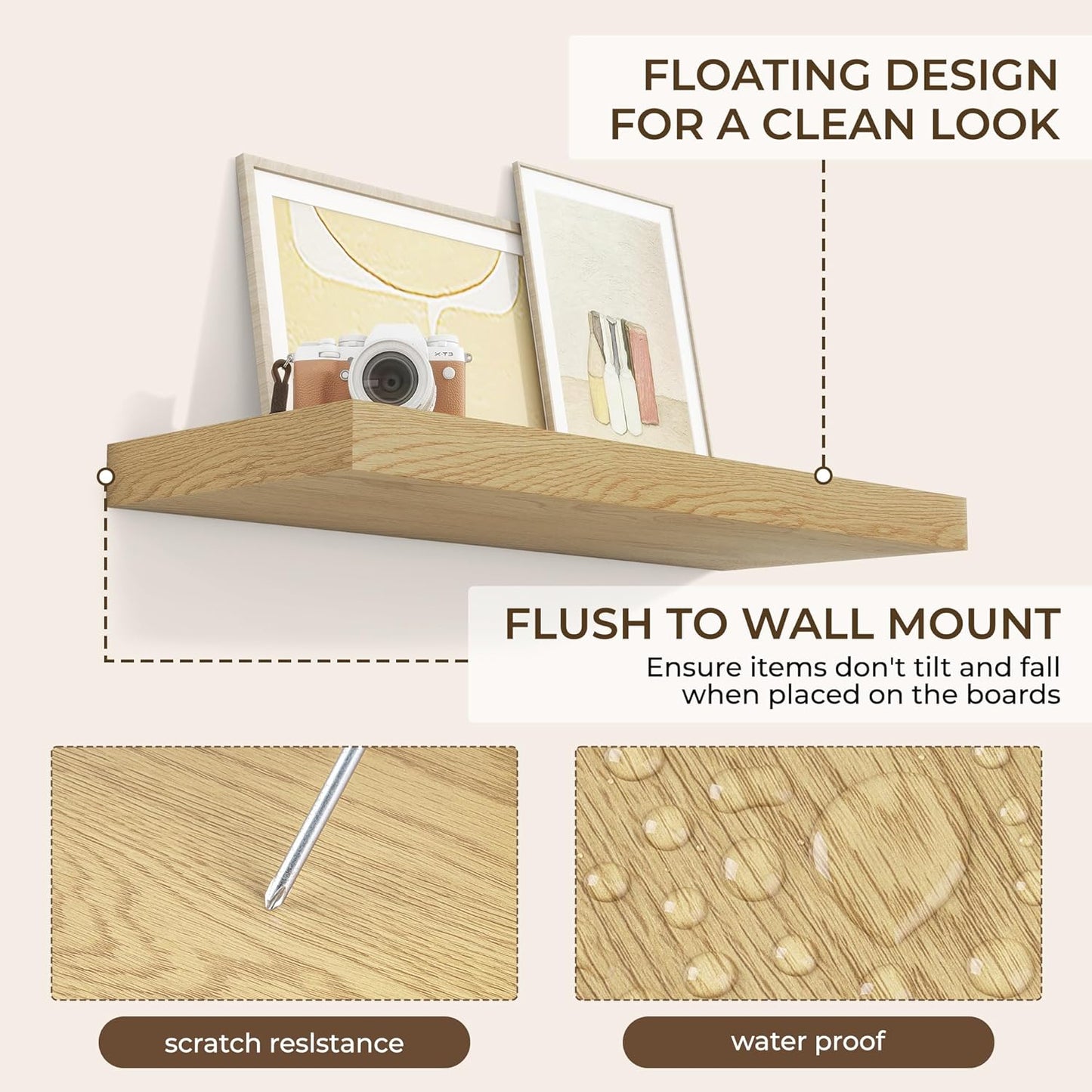 RICHFOCUS 72Inch Floating Shelves for Wall 2 Pack Shelves for Bedroom|Kitchen|Bathroom Wall Mounted Rustic Wood Floating Shelf with Invisible Brackets for Books|Storage|Decor, Rustic Brown