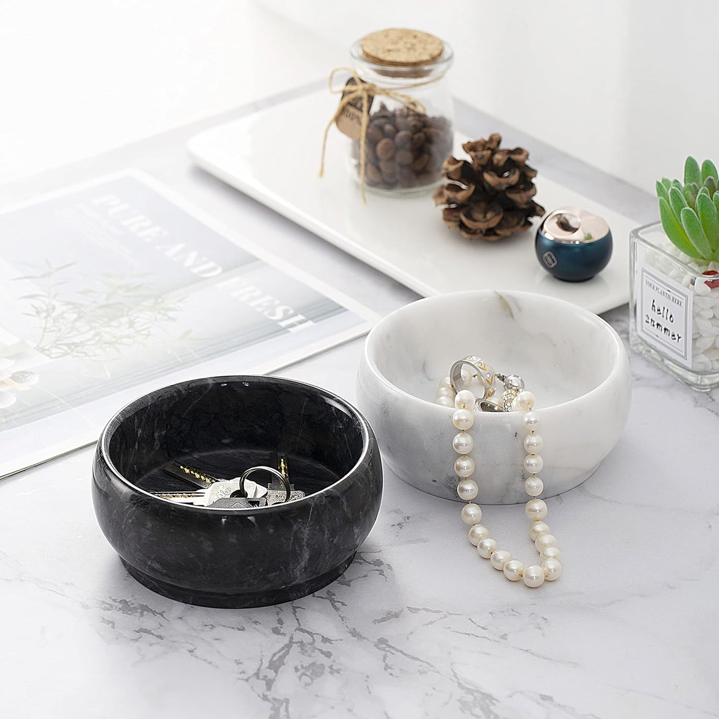 4.72 Inch Small Decorative Bowls, Natural Marble Decorative Bowls for Home Decor, Key Bowl, Coffee Tables Centerpiece, Soap Serving Bowl, Incense Burner, Smudge Bowl