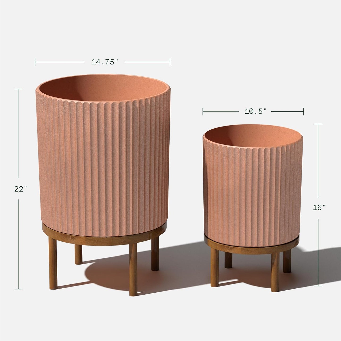 Veradek Demi Series Round Planter w/ Stand for Porch/Patio | Durable Plastic-Concrete & Wooden Stand | Modern Décor for Tall Plants, Flowers