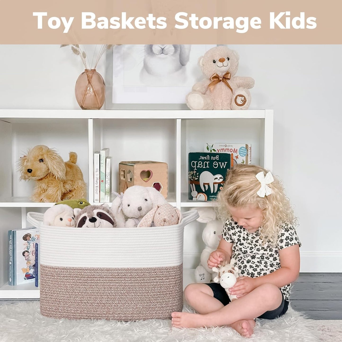 Goodpick Cube Storage Bins - Towel, Book, Cloth, Shoes, Closet Shelf Woven Baskets for Office, Baby Laundry, Toys, 13''x10''x9''
