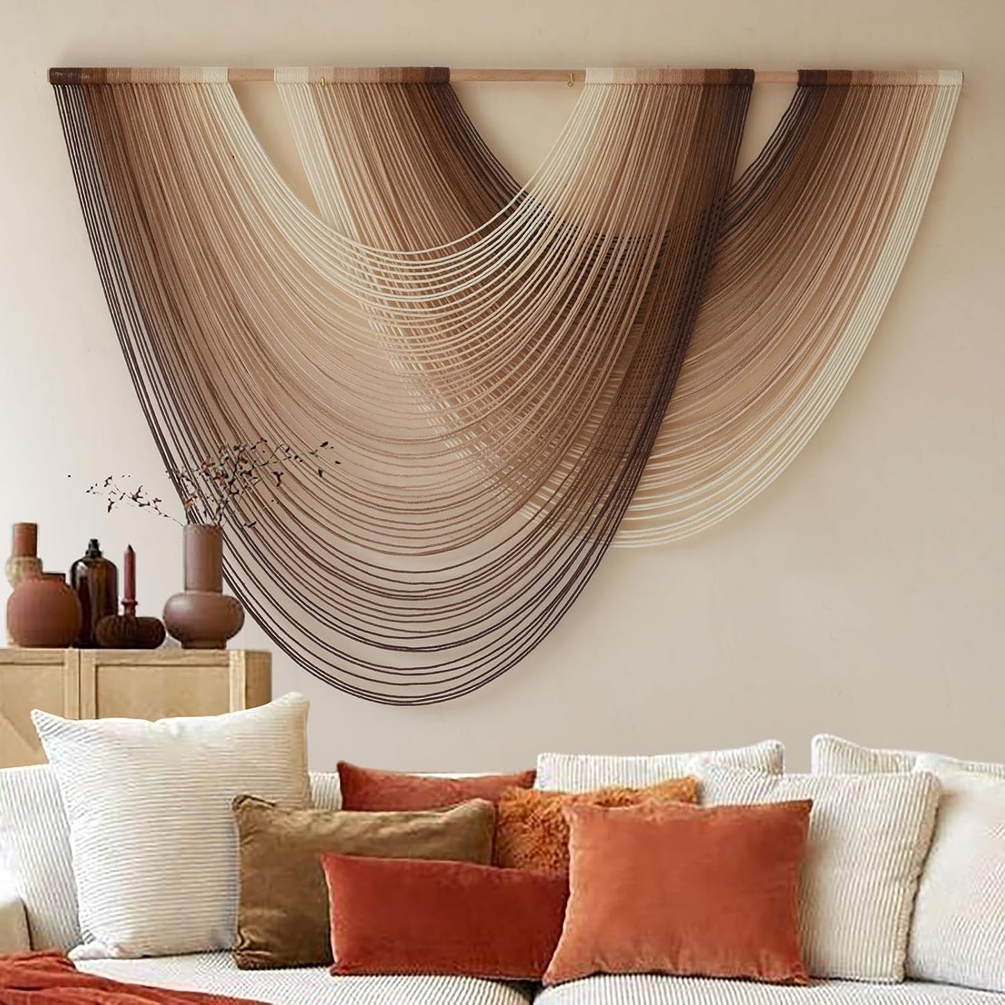 Flber Macrame Wall Hanging Boho Wall Decor Tapestry Dip Dyed Ombre Moss Green Handmade Wall Art Woven Cotton Rope Backdrop with for Bedroom Living Room, 57" W x 39" L