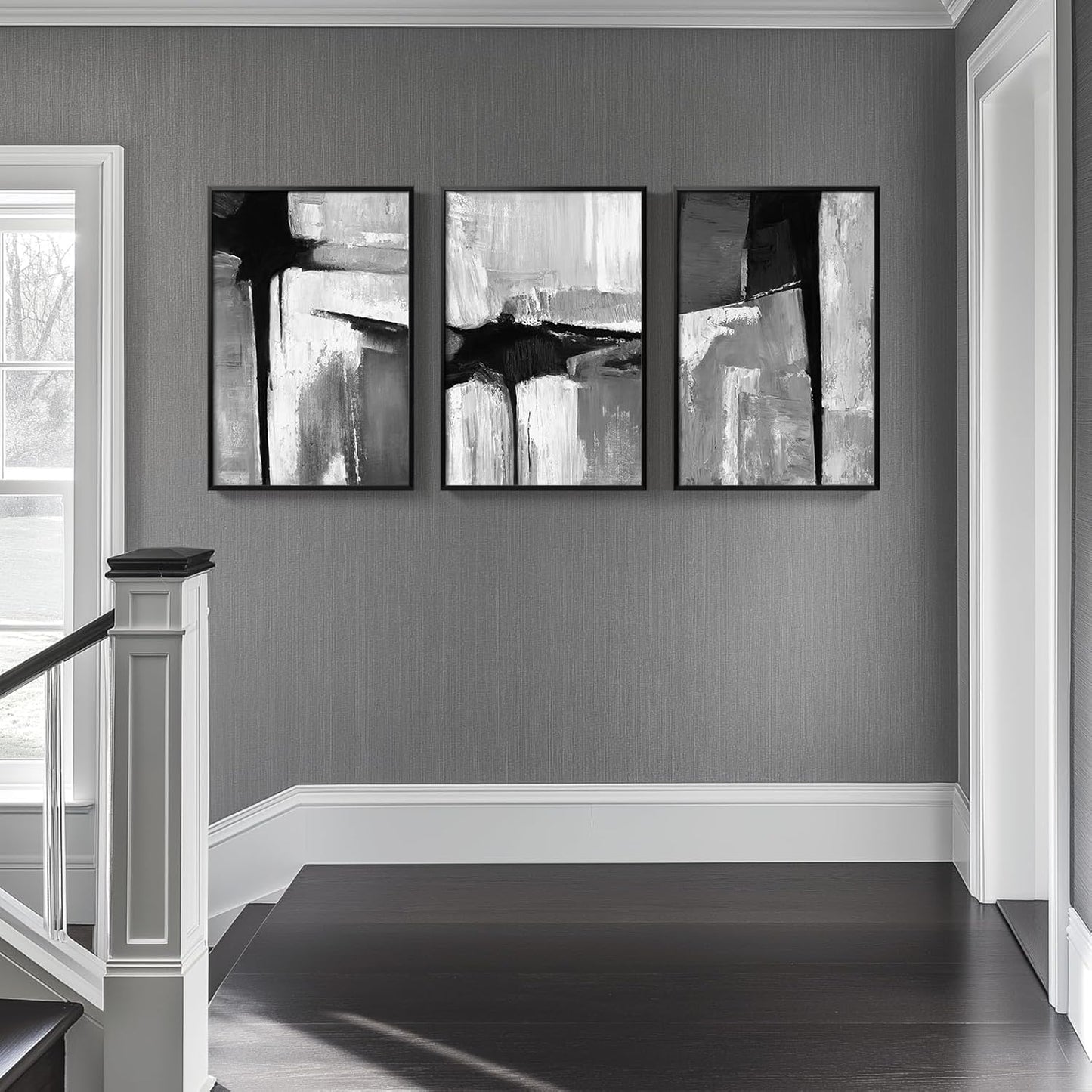 Large Framed Black and White Abstract Wall Art for Living Room, 3 Piece Big Modern Canvas Prints Paintings Artwork for Walls, Minimalist Abstract Art Pictures for Hallway, Office Wall Decor 24x36 In