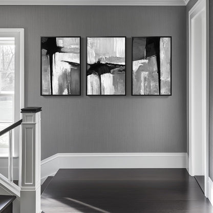 Large Framed Black and White Abstract Wall Art for Living Room, 3 Piece Big Modern Canvas Prints Paintings Artwork for Walls, Minimalist Abstract Art Pictures for Hallway, Office Wall Decor 24x36 In