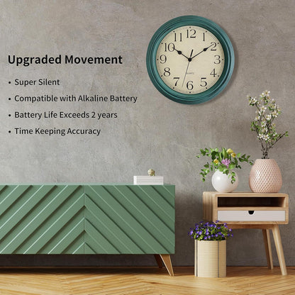 Foxtop Retro Silent Non-Ticking Round Classic Clock Quartz Decorative Battery Operated Wall Clock for Living Room Kitchen Home Office 12 Inch (Bronze)