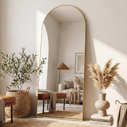Antok 71" x28” Arched Full Length Floor Mirror, Black Aluminum Frame, Free Standing/Wall Mount/Leaning for Bedroom, Living Room, Dressing Room