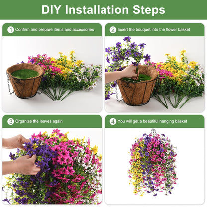 INQCMY Artificial Fake Hanging Plants Flowers Basket for Spring Summer Outdoor Outside Porch Decoration,UV Resistant Faux Silk Violet in Planter for Home Patio Balcony Garden Yard Decor(Red)