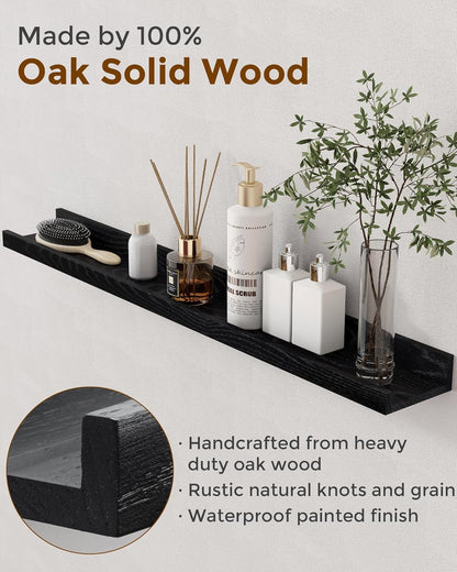 Axeman Oak Picture Ledge Shelf, 48 Inch Floating Shelves Set of 2, Solid Oak Wood Wall Shelves with Lip, Wall Decor Storage for Bedroom Living Room Bathroom Kitchen Nursery Photo Picture, Natural Oak