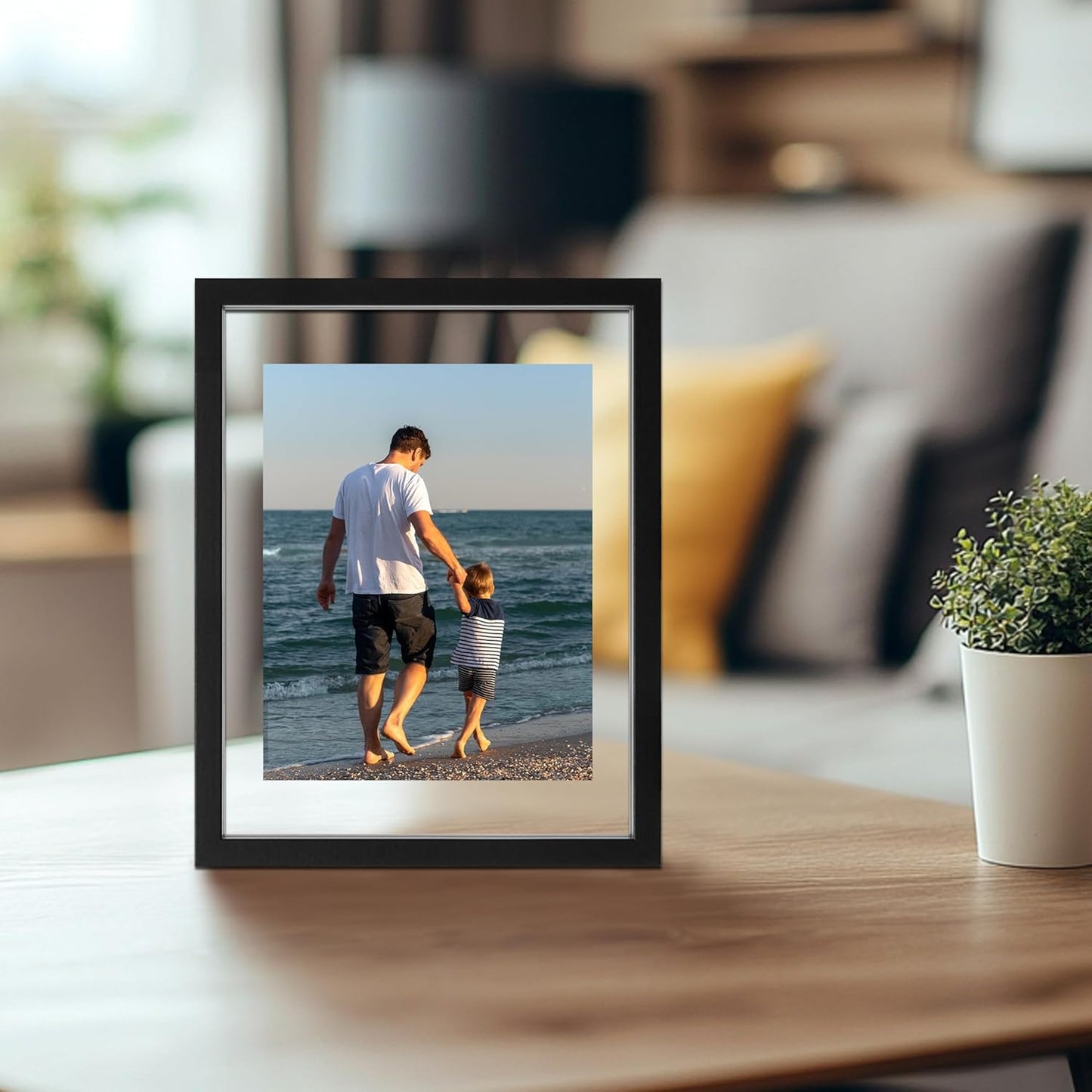 CORE ART 8x10 Floating Picture Frame,Double Plexglass Floating Frame for 5x7,4x6 Pictures,Wall or Tabletop Display,Black