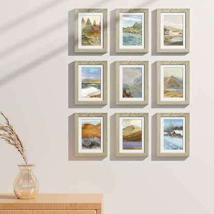 Vittanly 8x10 Picture Frames Set of 9, Shatter Resistant Plexiglass, Display 5x7 Pictures with Mat or 8x10 without Mat, Photo Frames for Wall or Tabletop, Engineered Wood, Black - Colors B
