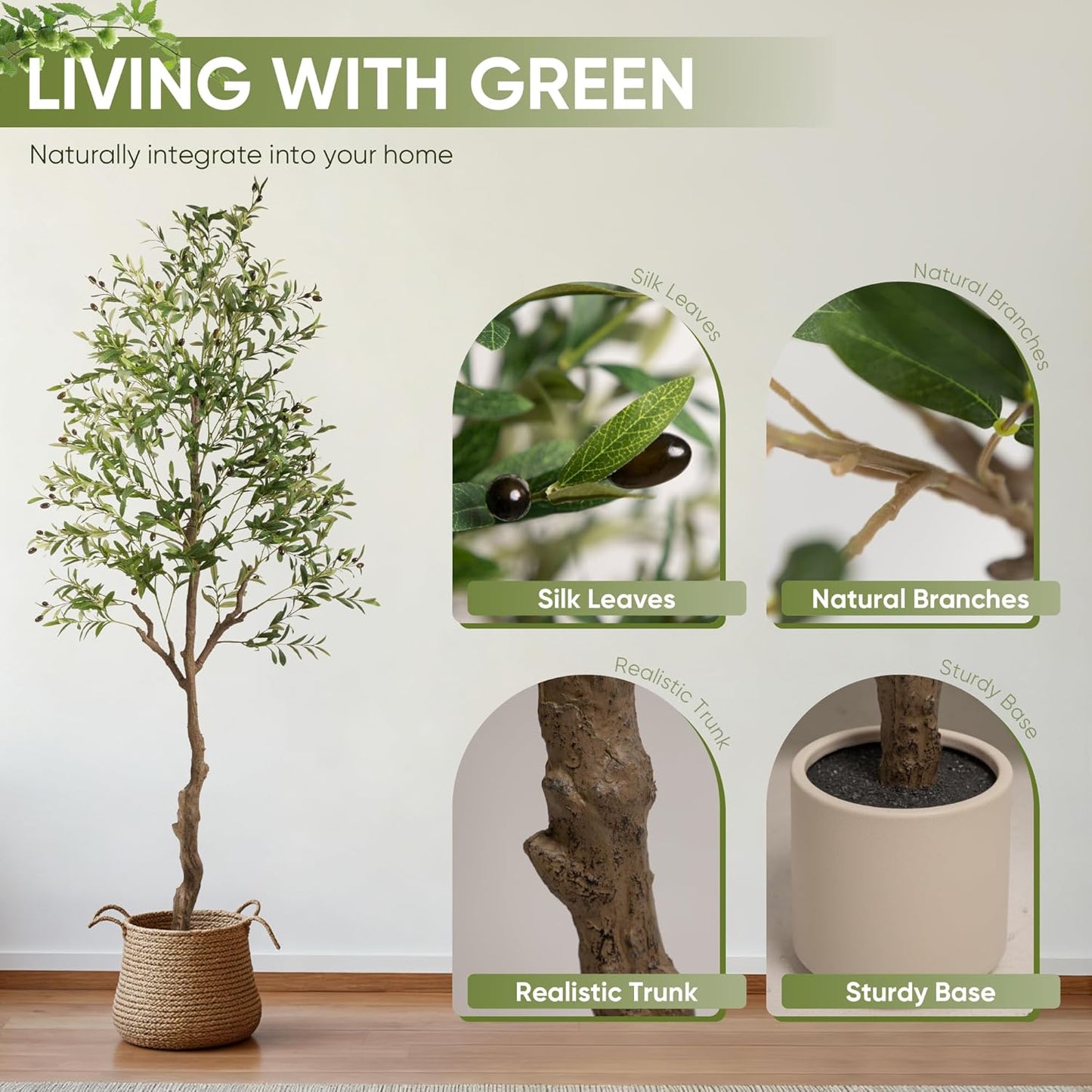 Olive Tree Artificial Indoor, 7 FT Faux Olive Trees with Planter, Fake Tall Plants with Natural Trunk and Lifelike Fruits for Home Office Decor(1, 7FT)
