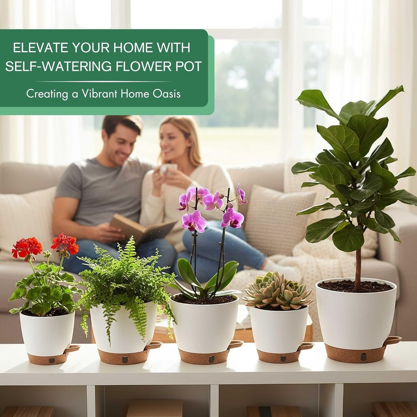 montresor 12/10/8 Inch Self Watering Pots for Indoor Plants Plastic Large Plant Pots for Outdoor Plants, Water Level Window & Spacious Reservoir Flower Pots Decorative Planter with Drainage and Tray