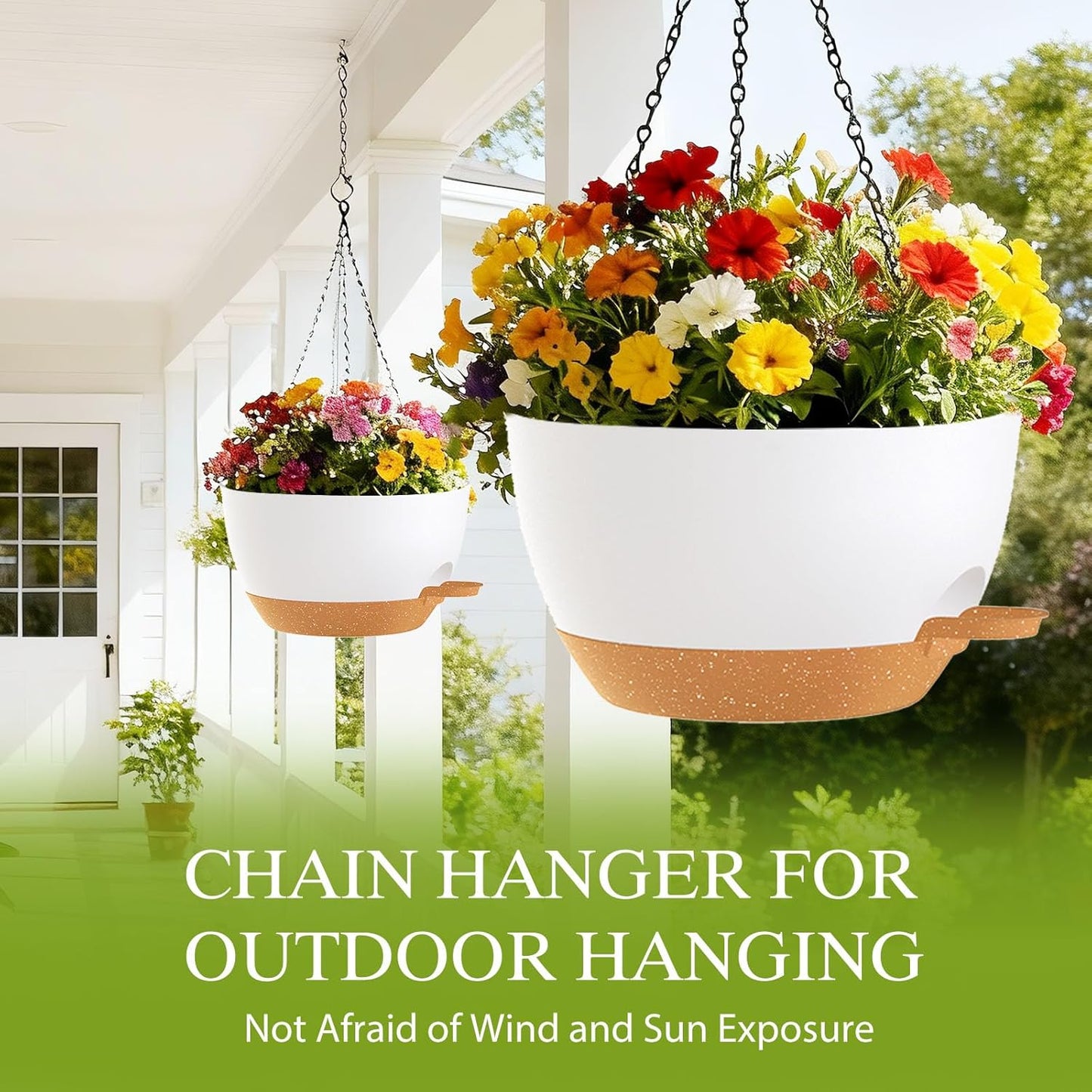 12 Inch Hanging Baskets 2 PC with Chains, Self-Watering Hanging Planters for Indoor Outdoor Plants, Plastic Hanging Flower Pots,Black