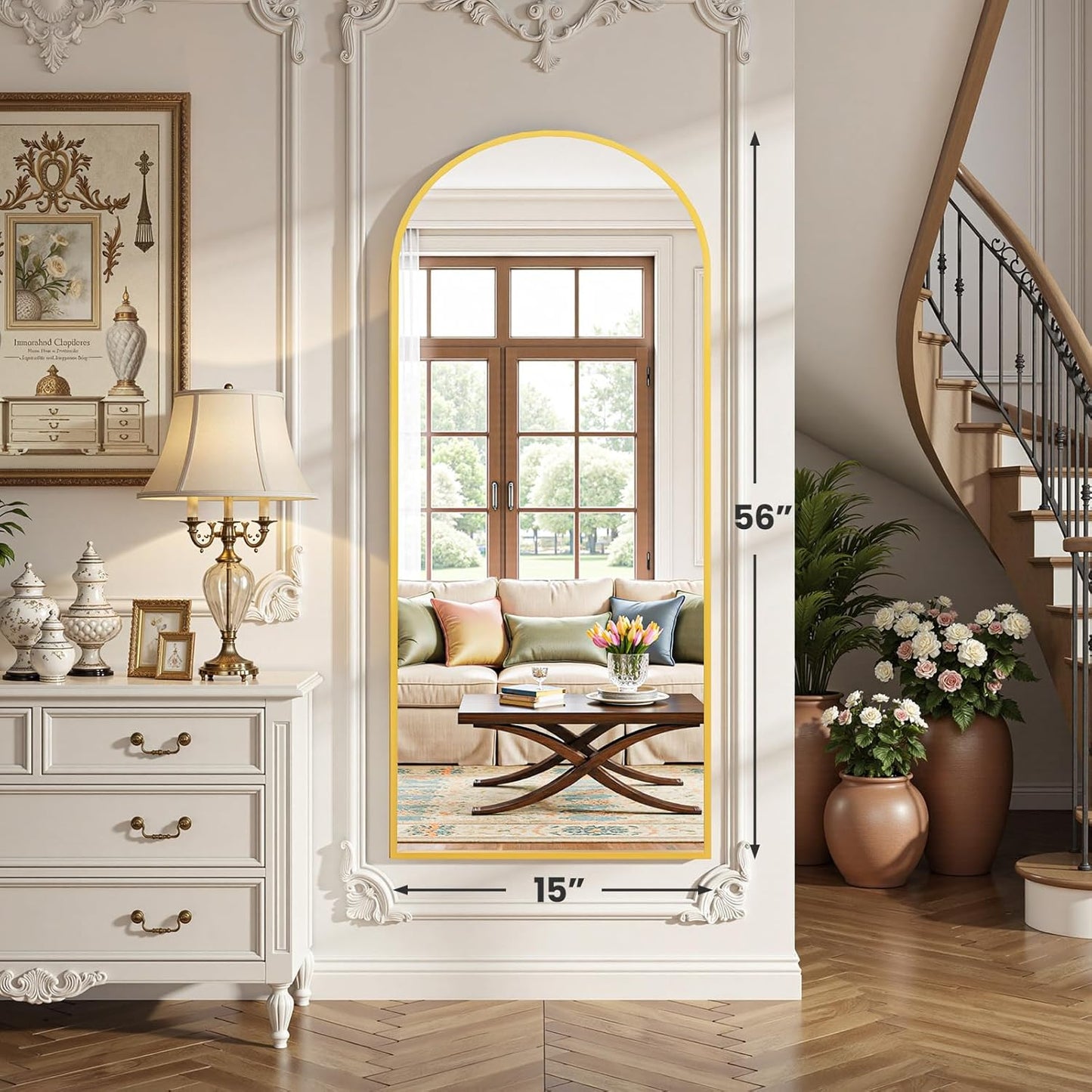 OLIXIS Black Arched Full Length Mirror 60"x16" for Bedroom, Full Body Mirror with Stand, Hanging or Leaning for Wall, Aluminum Alloy Thin Frame Floor Standing for Living Room
