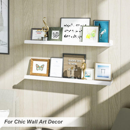 Love-KANKEI Floating Shelves Wall Mounted Set of 2, 17 Inch Rustic Wood Wall Shelves for Storage, Bedroom Living Room Bathroom Kitchen Office and More White