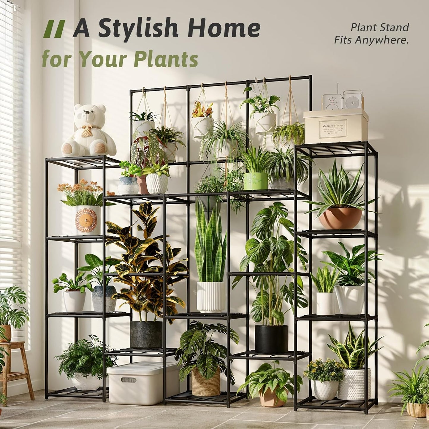 GENTINGBRO Plant Stand Indoor Outdoor 63" Tall Plant Shelf for Plants 14-Tier Large Plant Sheves for Living Room Heavy Duty Plant Rack Garden Balcony Patio Hanging Planter