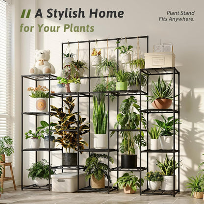 GENTINGBRO Plant Stand Indoor Outdoor 63" Tall Plant Shelf for Plants 14-Tier Large Plant Sheves for Living Room Heavy Duty Plant Rack Garden Balcony Patio Hanging Planter
