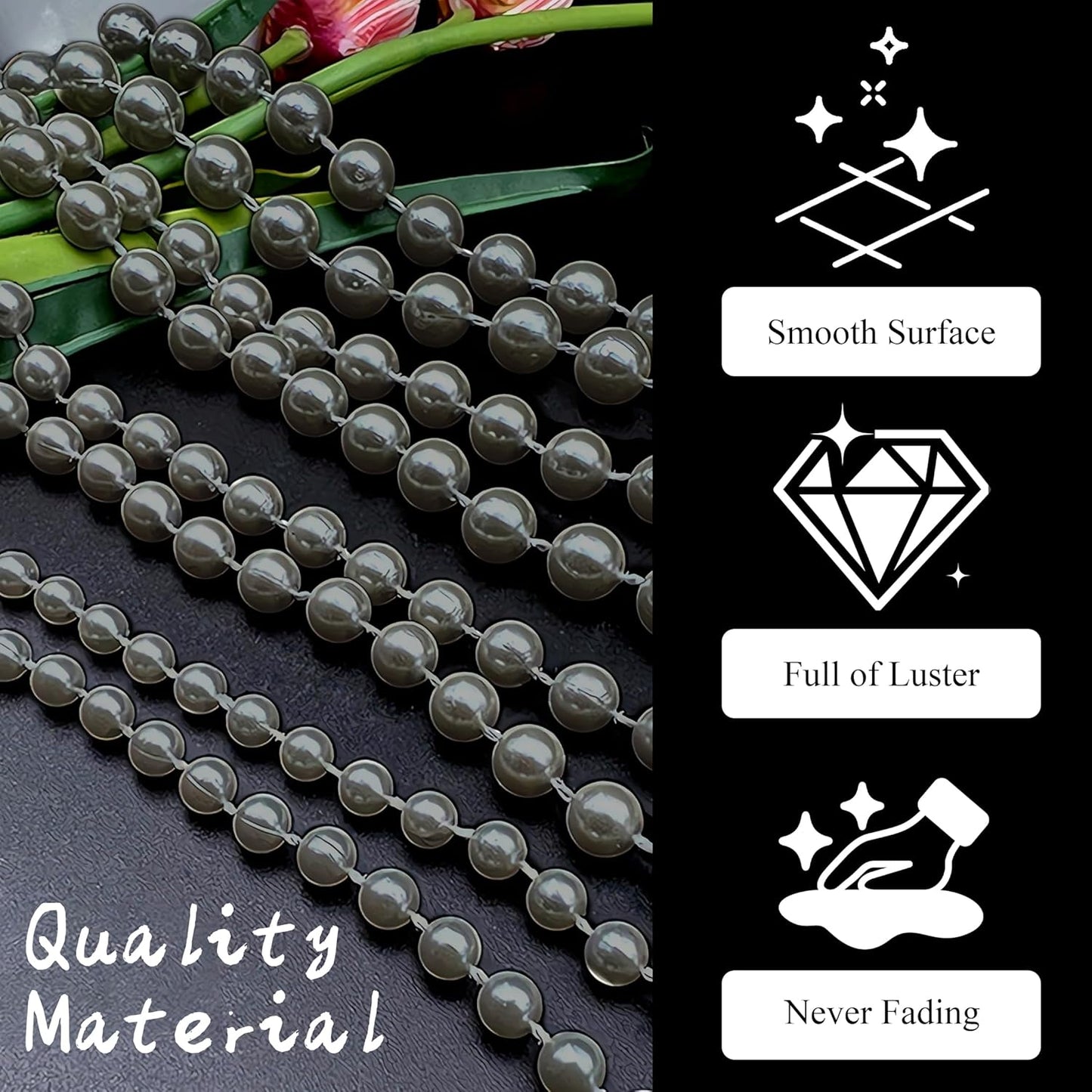 Craft String Pearls 10MM Beads Garland, 14 Yards Christmas Garland Faux Pearl Beads String Roll Bulk for DIY Craft, Wedding, Party, Christmas Tree Decoration