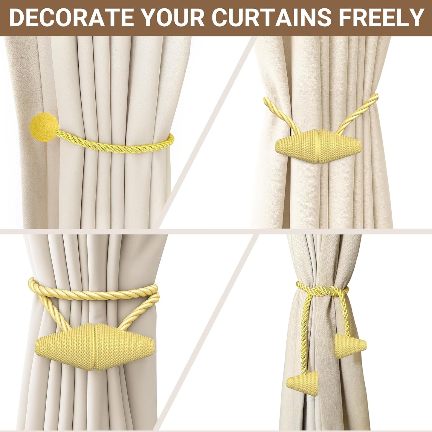 Hion Magnetic Curtain Tiebacks Black 2pcs, Curtain Tiebacks Buckles Holdbacks Holders Hooks Clip for Home Outdoor Bedroom Office Decorative Curtain