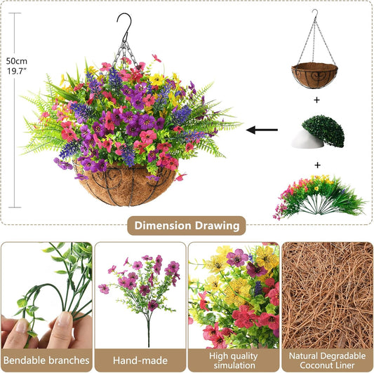 ZFProcess Artificial Faux Hanging Plants Flowers Basket for Spring Summer Outdoor Decoration, Fake Silk Daisy in Planter Realistic UV Resistant Look Real for Porch Home Patio Balcony Yard(Multicolor)