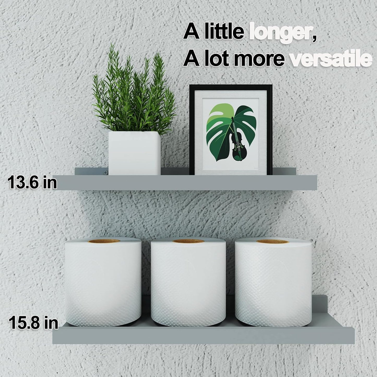 White Floating Shelves for Wall Decor, Wall Mounted Wood Storage Shelf for Bedroom, Living Room, Bathroom, Kitchen, Nursery, Display Picture Ledge Shelf with Lip Set of 2-14 Inches, White