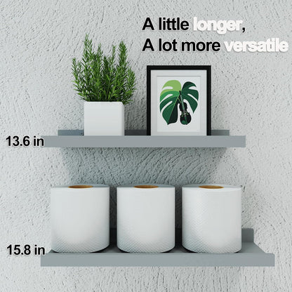 White Floating Shelves for Wall Decor, Wall Mounted Wood Storage Shelf for Bedroom, Living Room, Bathroom, Kitchen, Nursery, Display Picture Ledge Shelf with Lip Set of 2-14 Inches, White