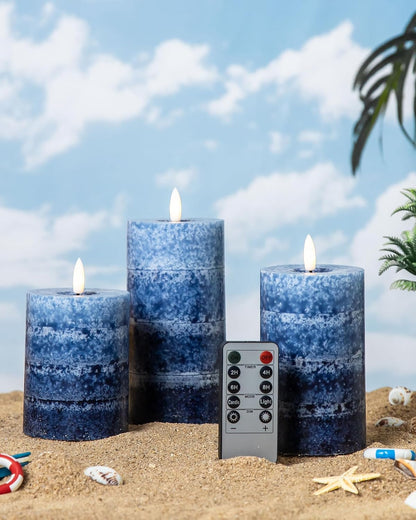 Stmarry Ivory Flameless Candles with Remote and Timer, Real Wax Made LED Pillar Candles Battery Operated with 3D Flickering Flame - 3" x 4",5",6" - Set of 3