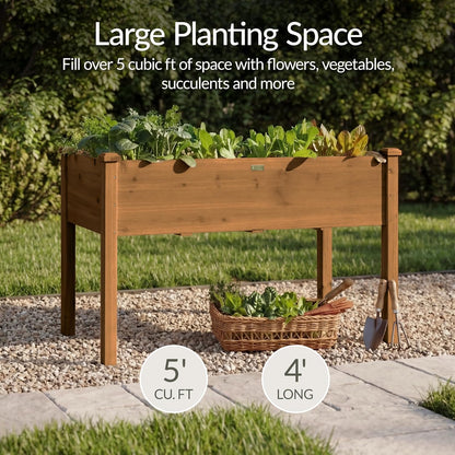 Best Choice Products 72x24x30in Raised Garden Bed, Elevated Wood Planter Box Stand for Backyard, Patio, Balcony w/Divider Panel, 6 Legs, 300lb Capacity - Natural