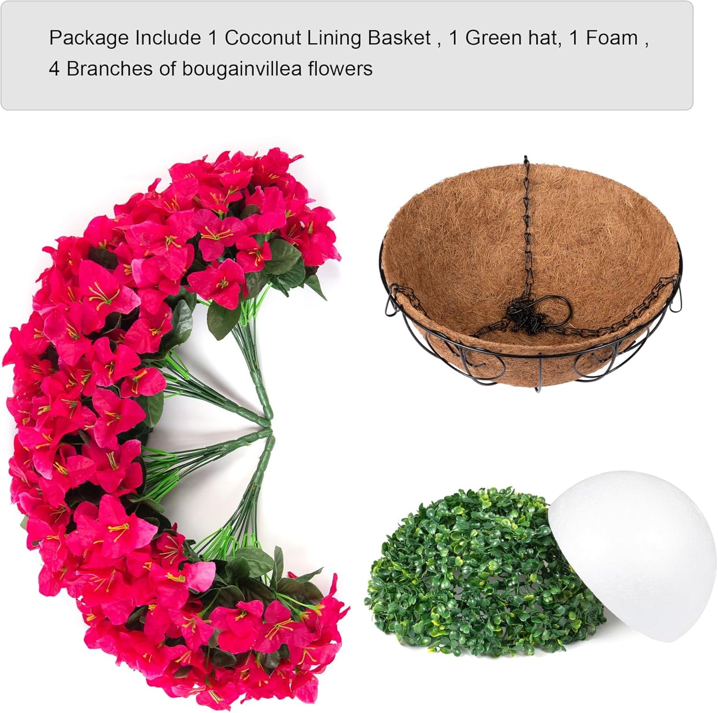 Artificial Hanging Flowers Faux Plants Basket for Outdoors Spring Summer Decor, Fake Silk Bougainvillea in Planter Outdoor Look Real UV Resistant Faux Flower for Outside Porch Patio Garden Home, White
