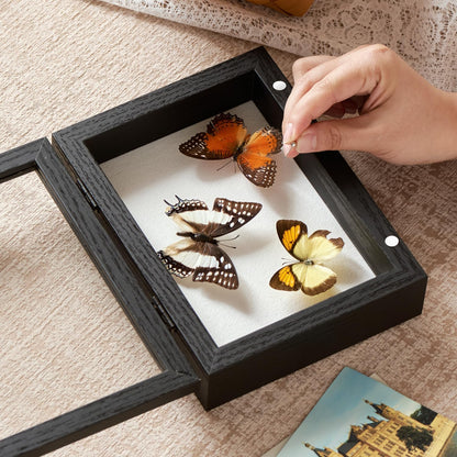 8x10 Deep Shadow Box Picture Frame Display Case with Linen Back and Stand,Real Glass Black Shadow Memory Box Frame 8x10 for Flower Baby Pet Wedding Photo Art Craft Memorial Wall Decor Gift