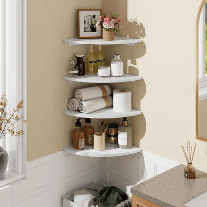 Homode Corner Wall Shelf, 12 in Wide Rounded Corner Shelf Floating, Set of 2 Wooden Hanging Corner Shelves with Wire Hole for Bathroom Living Room Office, White