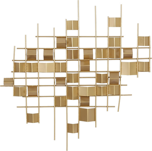 CosmoLiving by Cosmopolitan Metal Geometric Home Wall Decor 3D Stripe Wall Sculpture, Wall Art 36" x 1" x 23", Gold