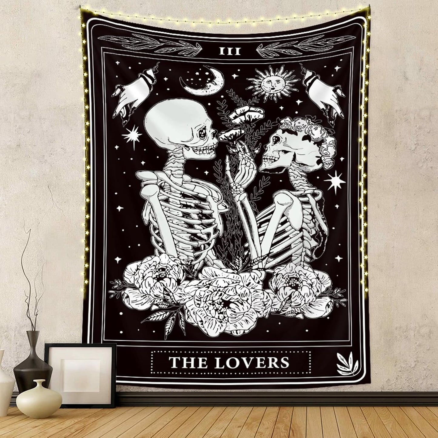Naykow Skull Tapestries Black and White Skeleton Gothic Grunge Dark Witchy Wall Hanging Decor Tapestry for Bedroom Aesthetic Alt Room (30x40 inches vertical)