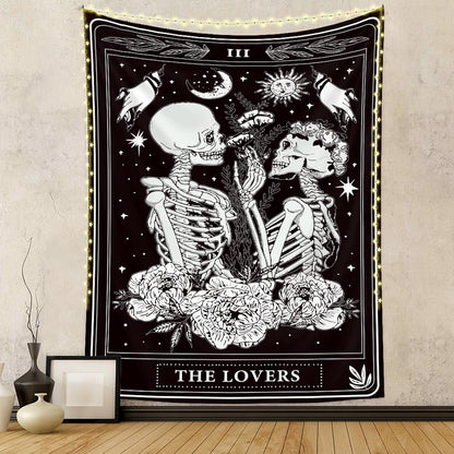 Naykow Skull Tapestries Black and White Skeleton Gothic Grunge Dark Witchy Wall Hanging Decor Tapestry for Bedroom Aesthetic Alt Room (30x40 inches vertical)