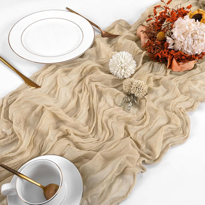 10 Pack Beige Cheesecloth Table Runner 17x108 Inch Boho Gauze Cheese Cloth Table Runners for Wedding Party Baby Shower Birthday Home Decor