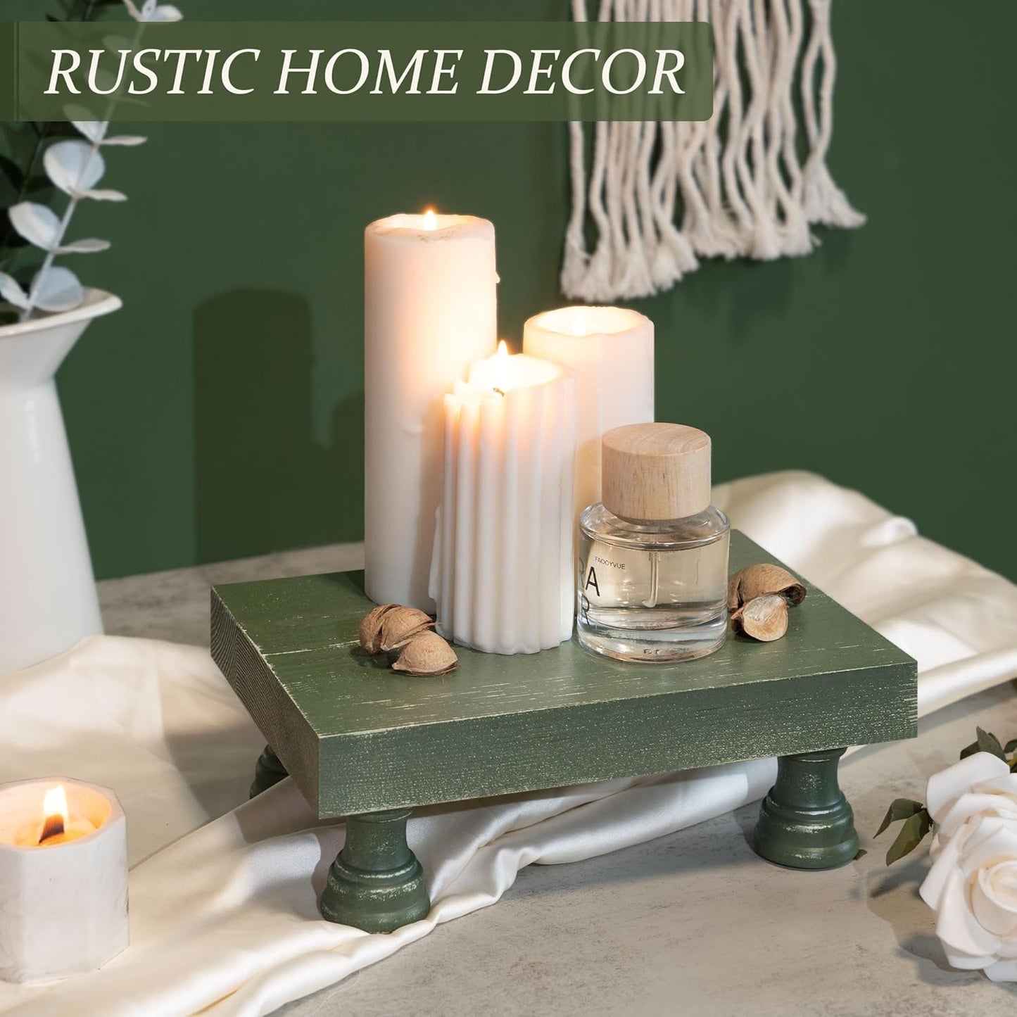 EOSAHR Farmhouse Riser for Room Decor : Decorative Pedestal Stand For Display Your Home Decorations and Uniquely Soap Stand - Rustic Bathroom Counter Tray and Kitchen Decor (Natural Wood)