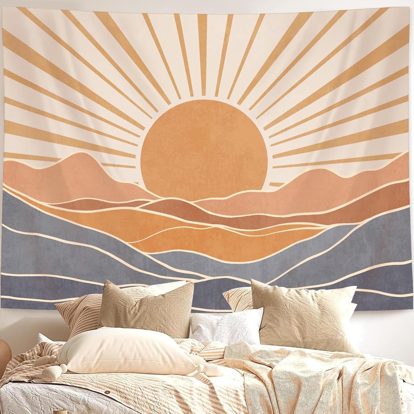 Lunerfex Bohemian Mandala Sunrise Wall Tapestry, Abstract Mountain Scenery Tapestries for Home Decor, Boho Tapestry 48x36 Inch
