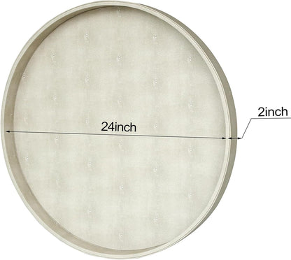 HofferRuffer Round Serving Tray 20'', Elegant Faux Leather Circle Ottoman Table Tray, Serve Tea Coffee Breakfast in Bedroom Living Room Kitchen (Brown)