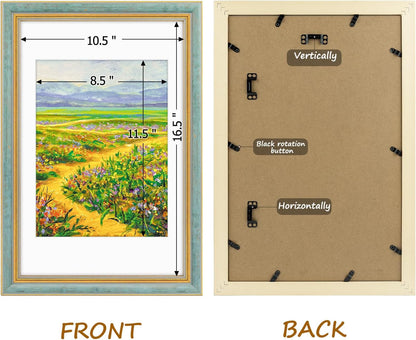 Golden State Art,11x14 Ornate Picture Frame for 8x10 Photo with Mat or 11 x 14 Prints without Mat,Real Glass Wall Display(Color:Green Gold)